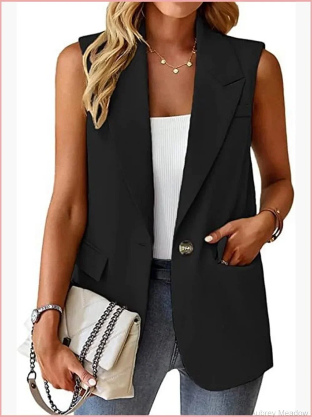 Sleeveless Blazer Vest Casual Button Front Lightweight Jacket Summer Work